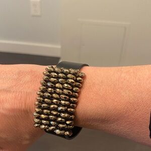Martell Studio black leather bracelet with pyrite beads.